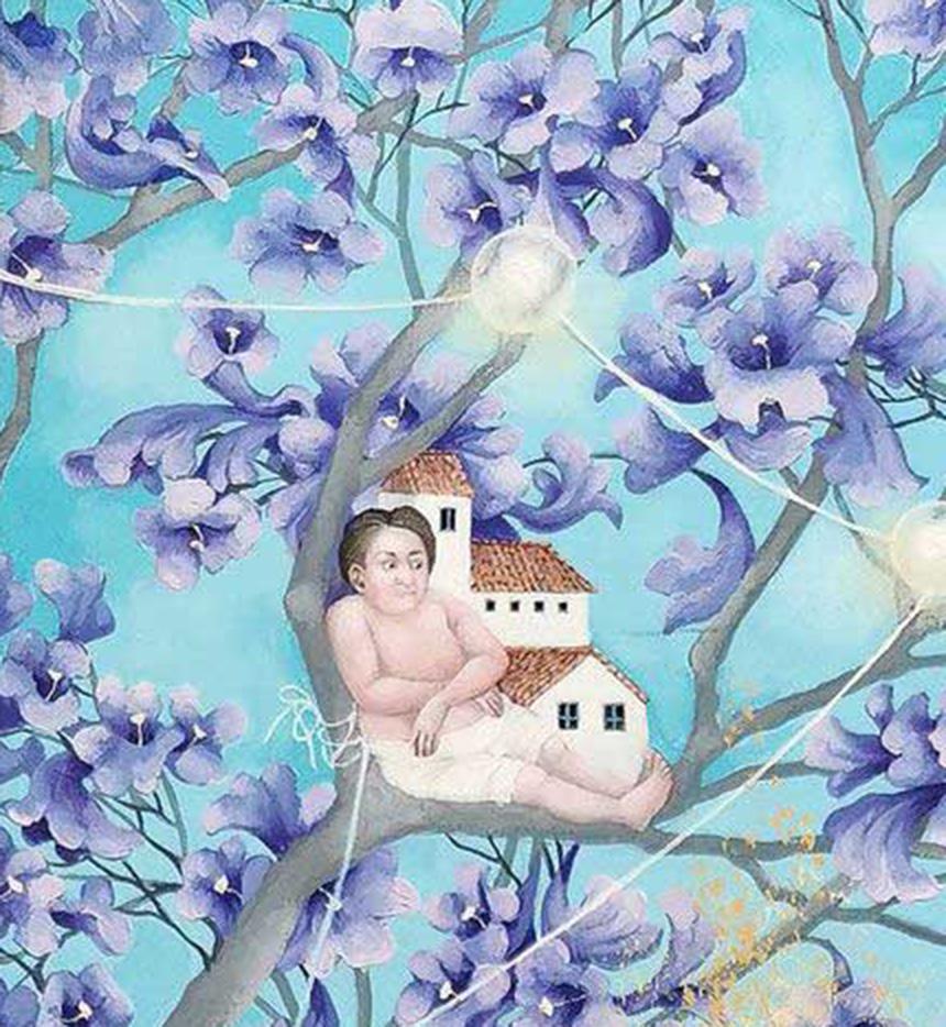 Mlle Jacaranda - Contemporain Painting par Svetlana Kalachnik