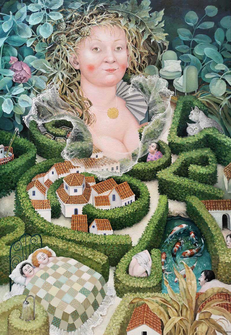 Svetlana Kalachnik Figurative Painting – The Queen of the Labyrinth