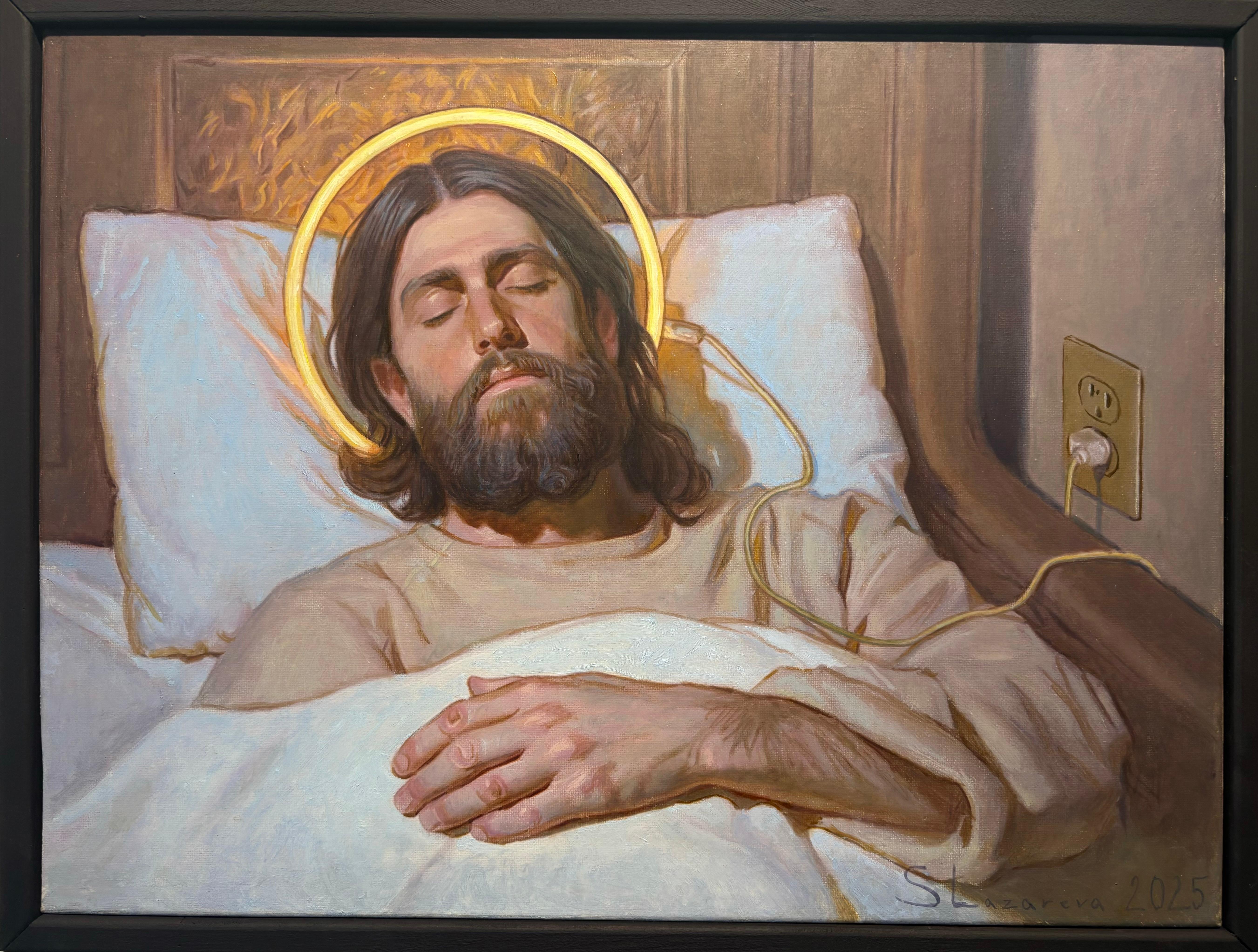 Svetlana Lazareva Portrait Painting – "Batterie schwach"