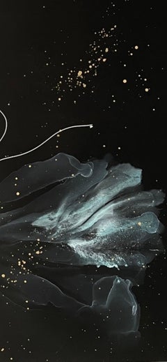 INK PAINTING , WHITE  BUTTERFLY WITH GOLD SPLASHES , BY SVETLANA MARTIN