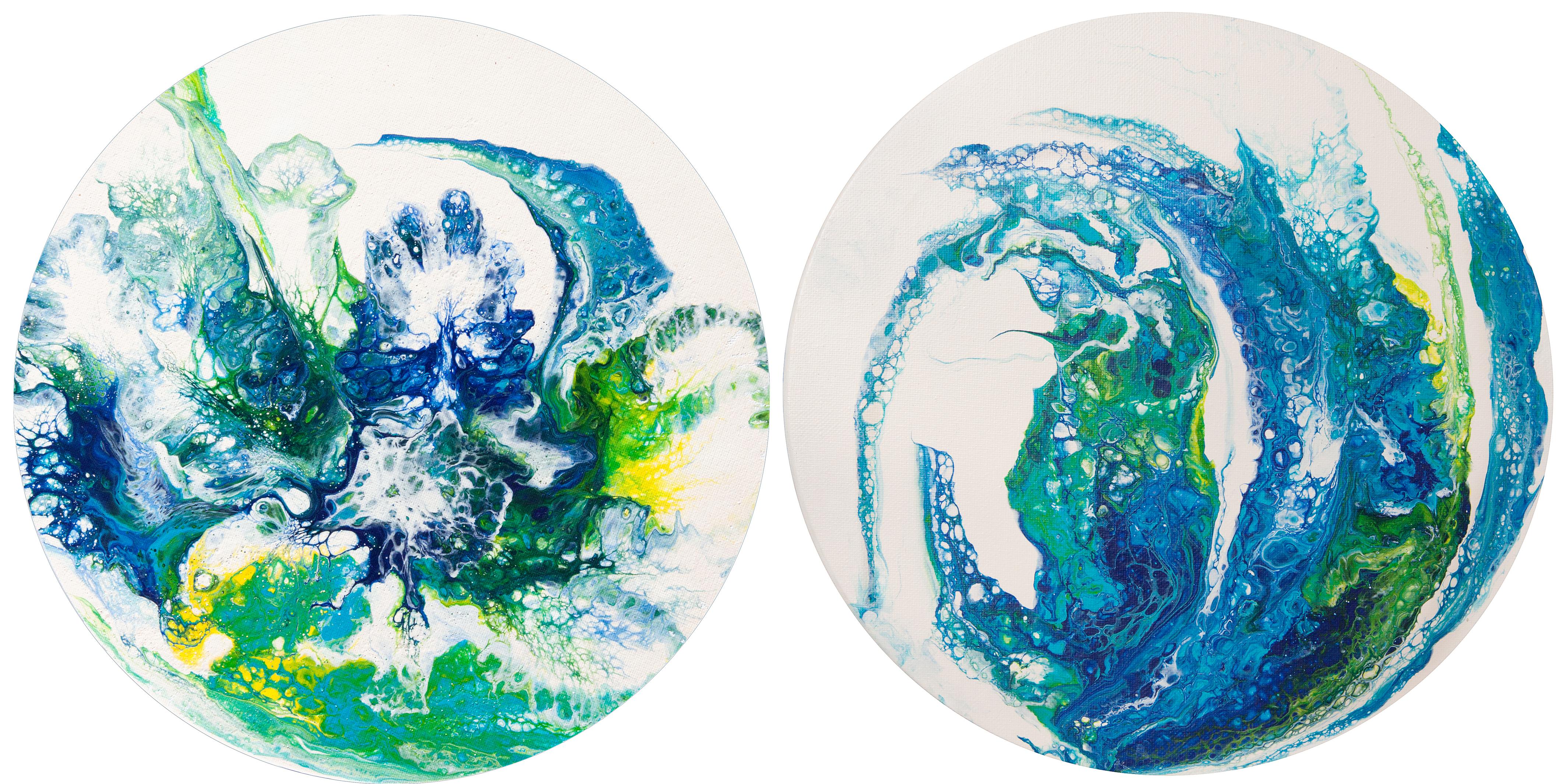 Abstract blue wave. Diptych.