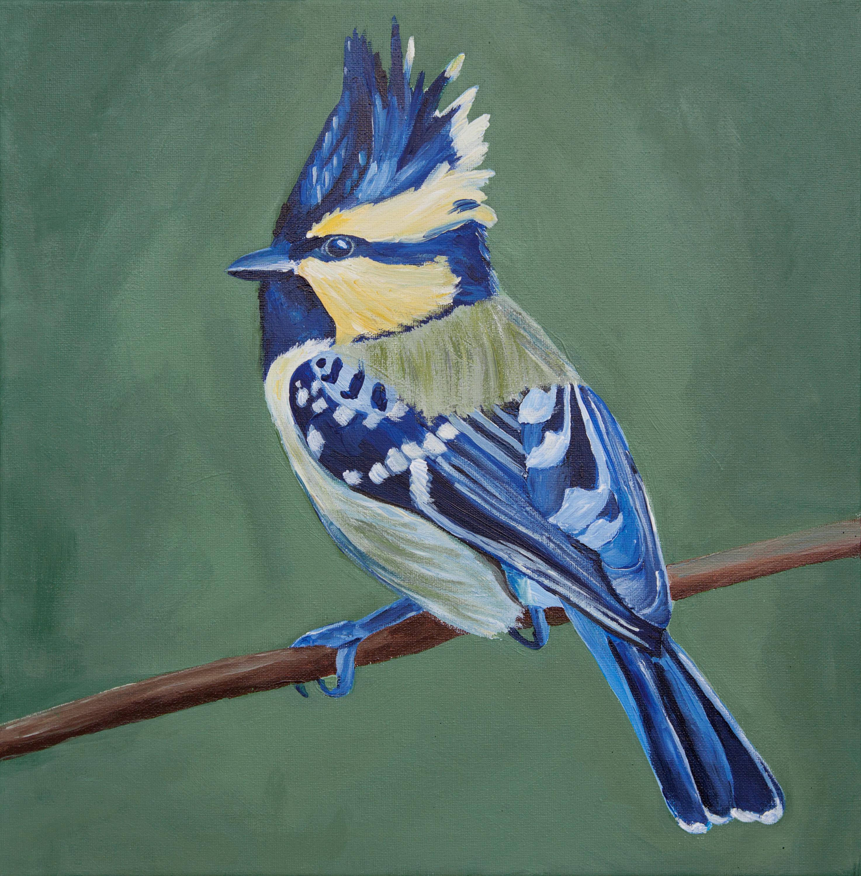 Animal Painting di Svetlana Saratova - Uccello su sfondo verde