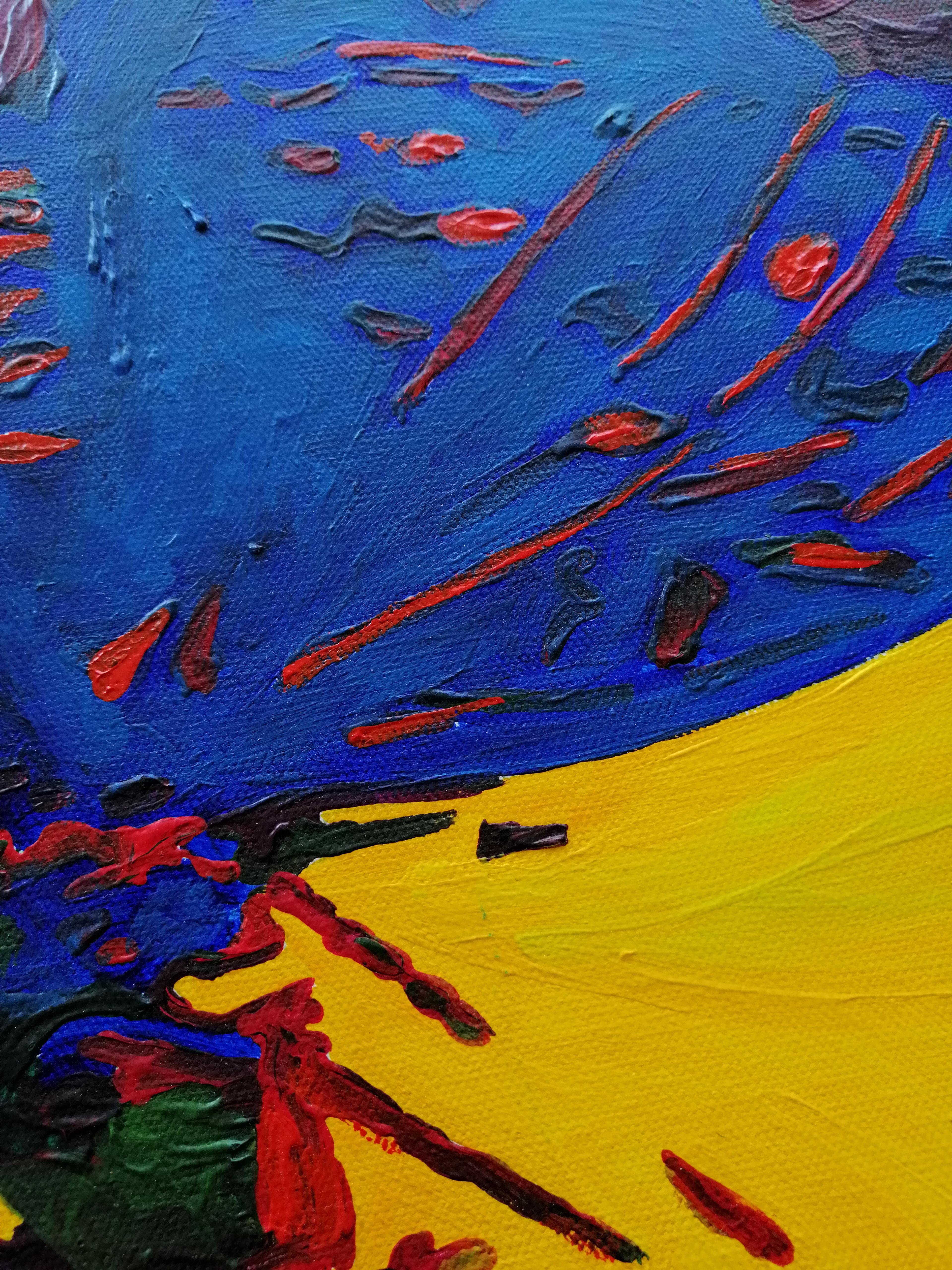Blue butterfly on a yellow flower - Pop Art Painting by Svetlana Saratova