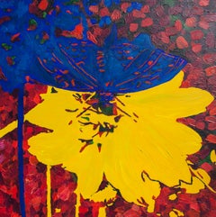 Papillon bleu sur une fleur jaune