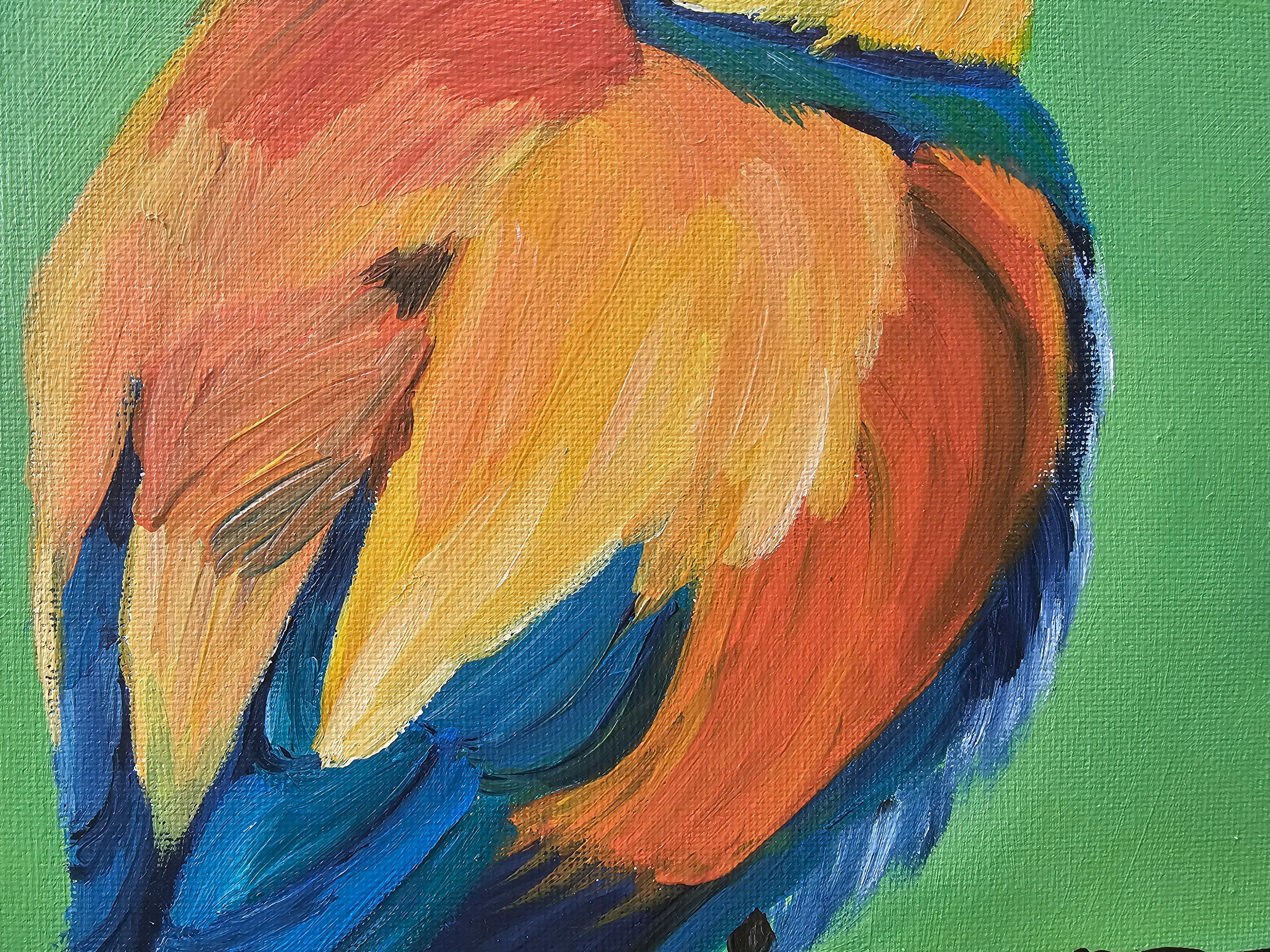 Colored bird - Gray Animal Painting by Svetlana Saratova