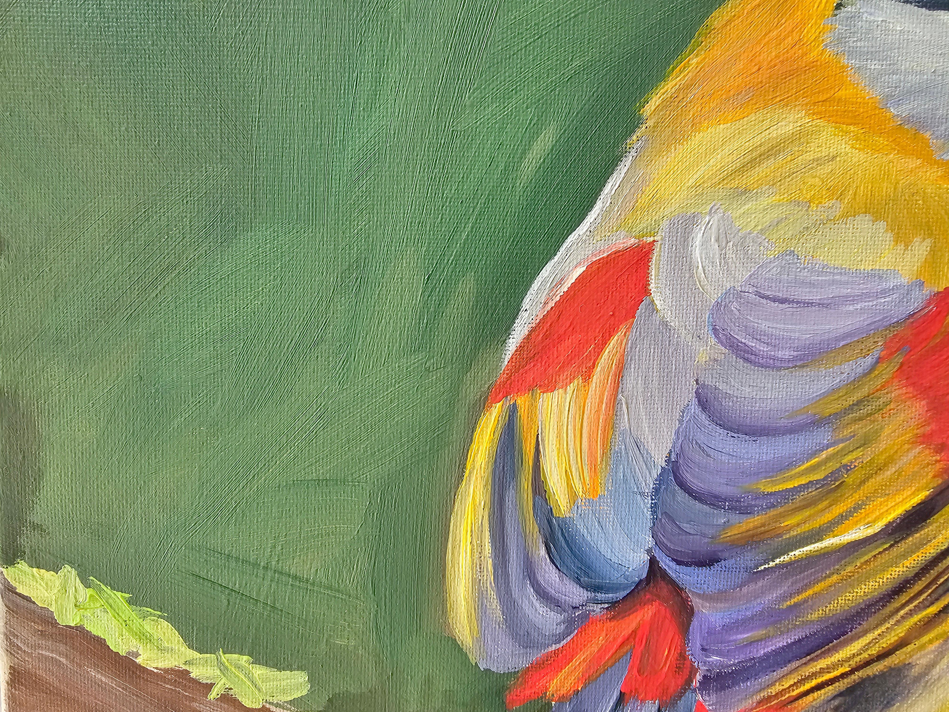 Colored bird on a dark green background. For Sale 1