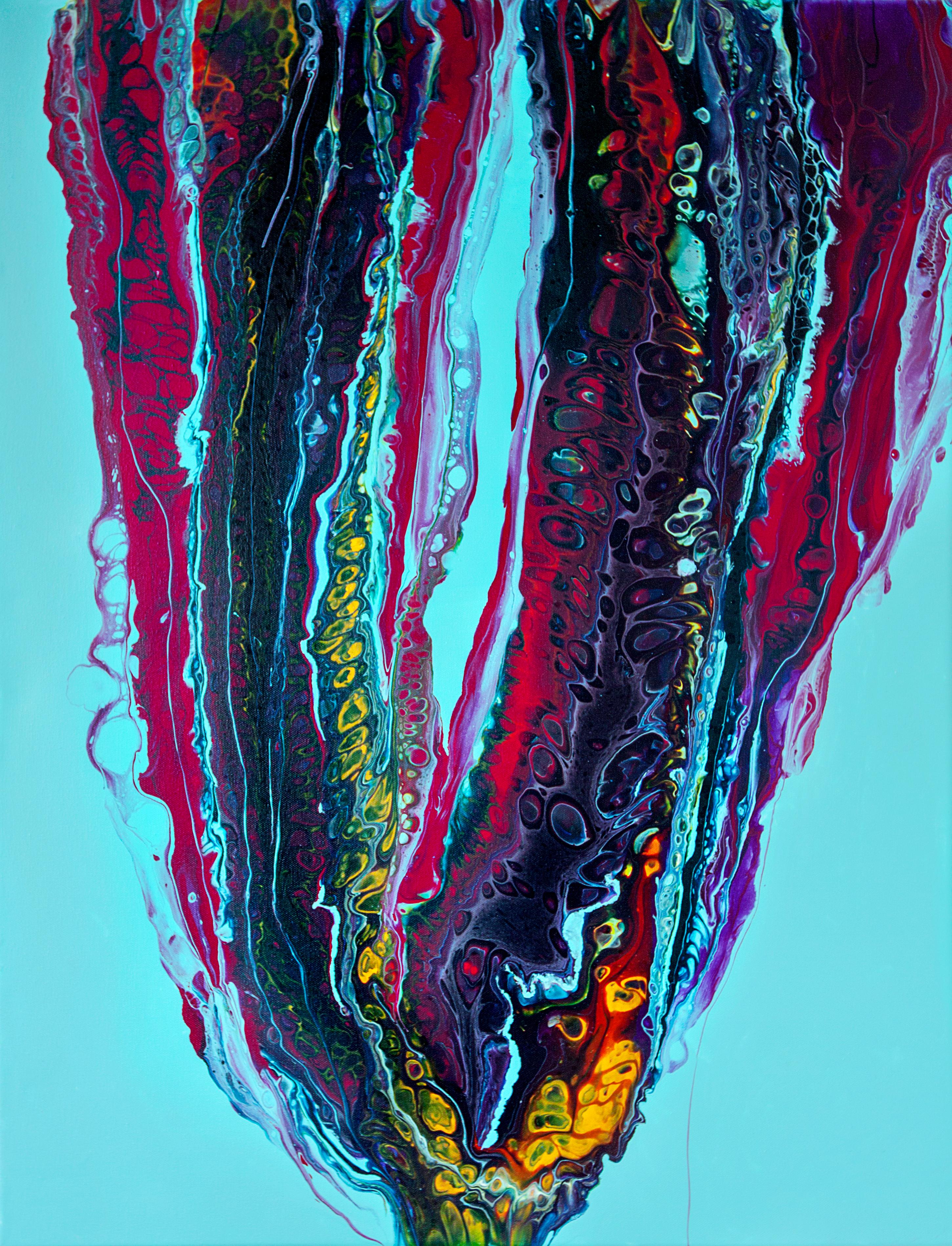 Abstract Painting di Svetlana Saratova - Looping colorato su sfondo turchese