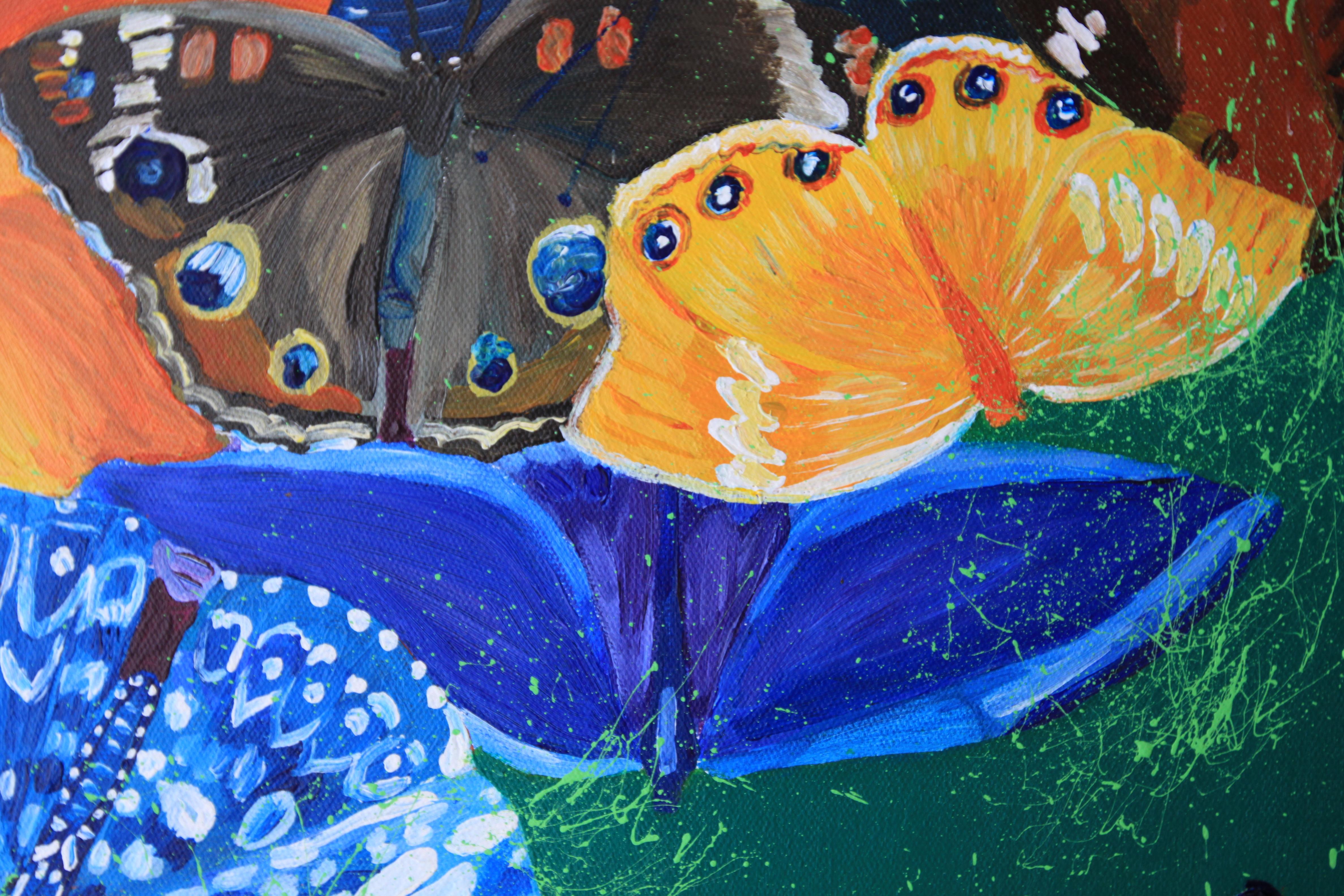 Colorful butterfly - Blue Animal Painting by Svetlana Saratova