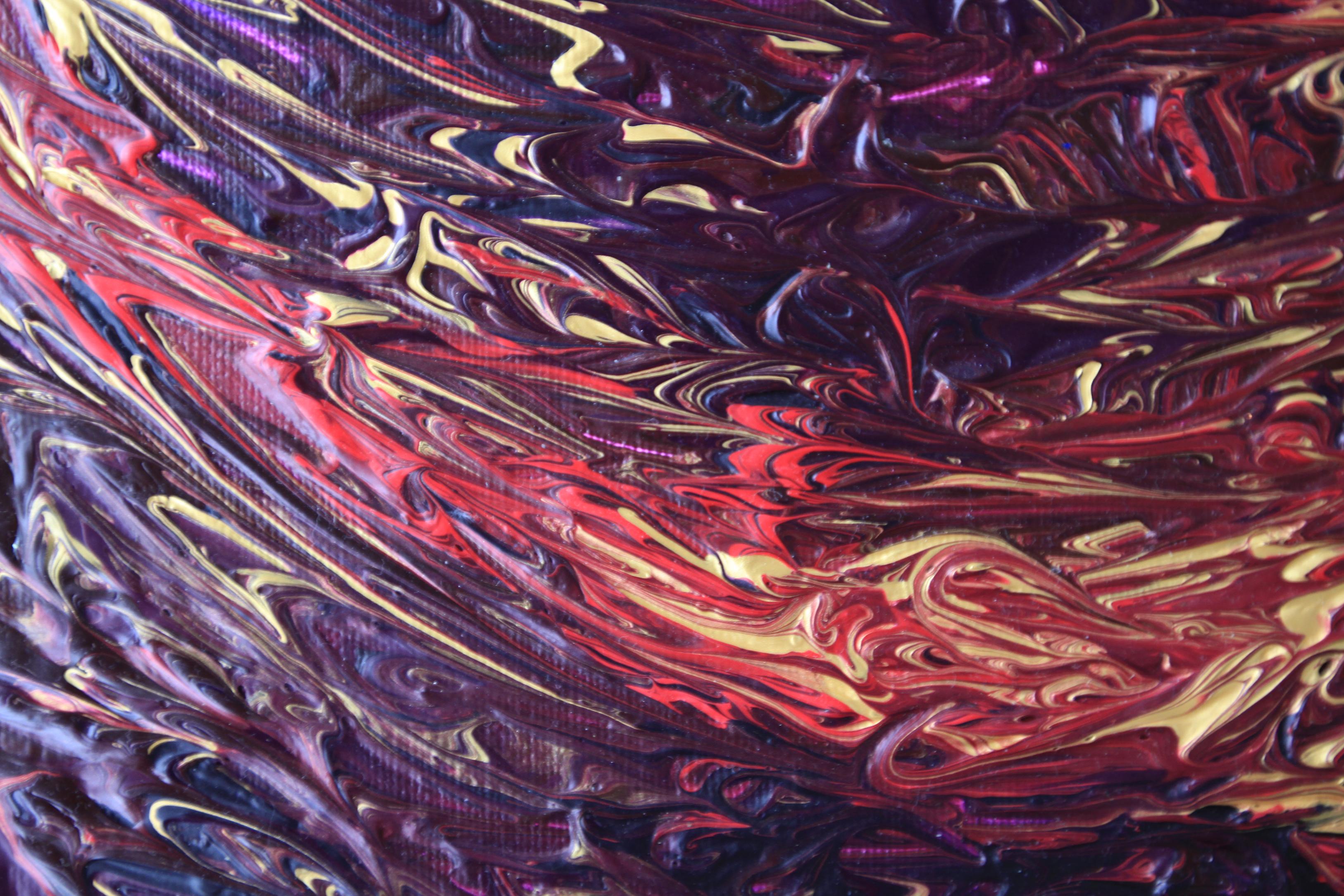 El cuadro está pintado con pintura acrílica y dorada. La imagen del fuego es siempre expresión, movimiento, vida, pasión.
 Nota: Este cuadro está pintado sobre lienzo y no está enmarcado; sin embargo, la pintura continúa por los bordes del cuadro,