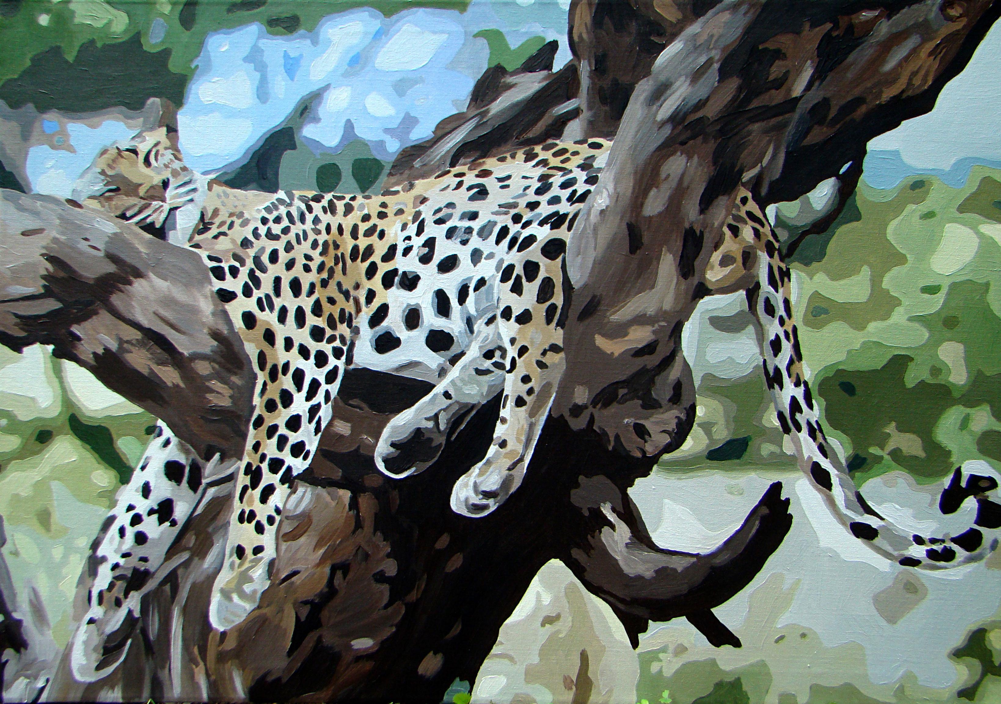 Leopardo che riposa su un albero