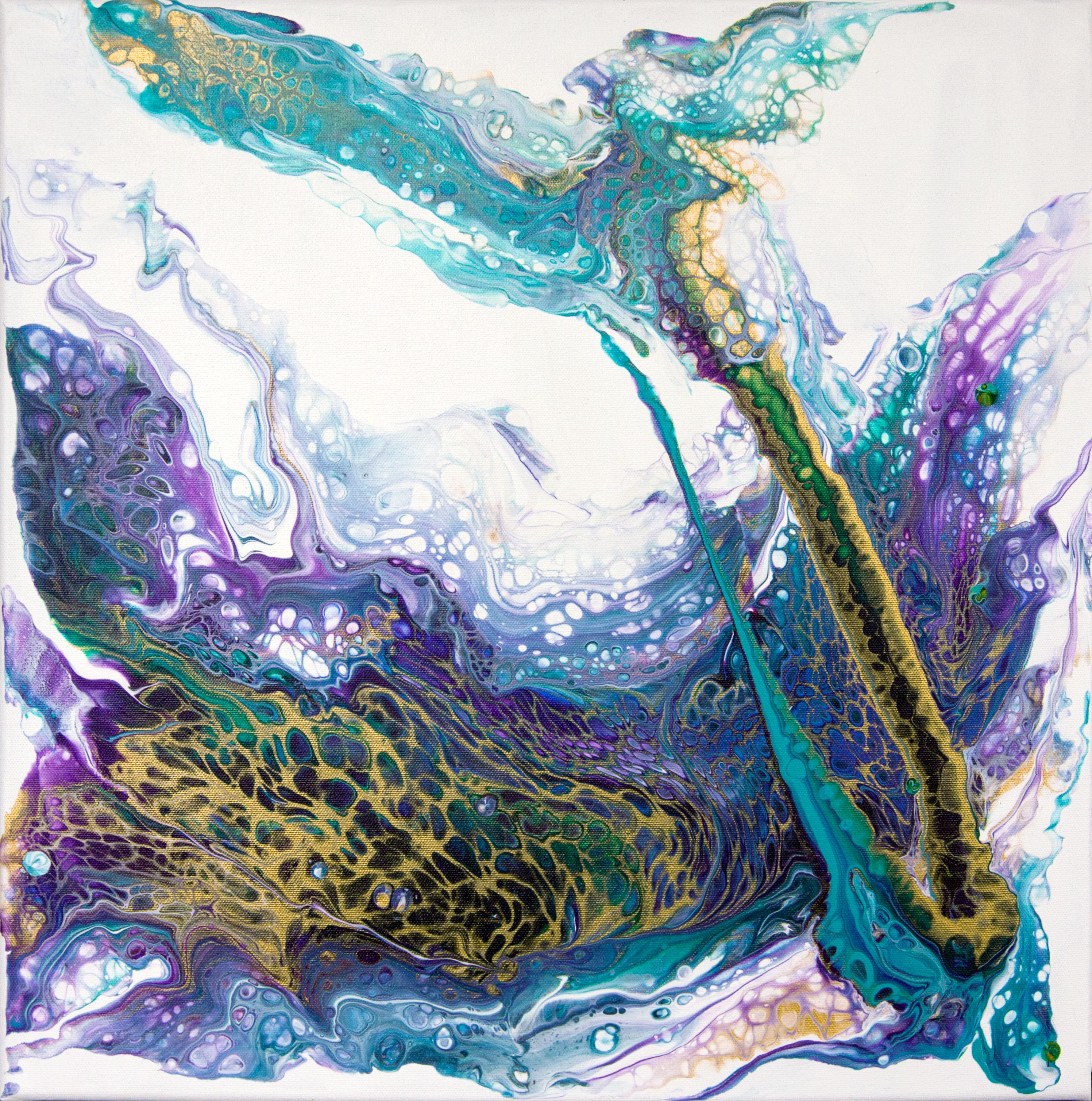 Abstraction lilas turquoise et or