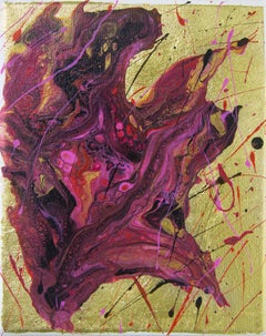 Astrazione magenta su sfondo oro. Trittico