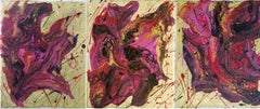 Astrazione magenta su sfondo oro. Trittico