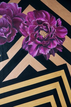 Pfingstrosen auf schwarz-goldener Grafik