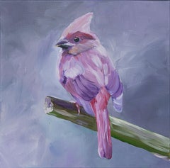 Pink bird on a lilac canvas.