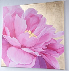 Pink peony on a golden background