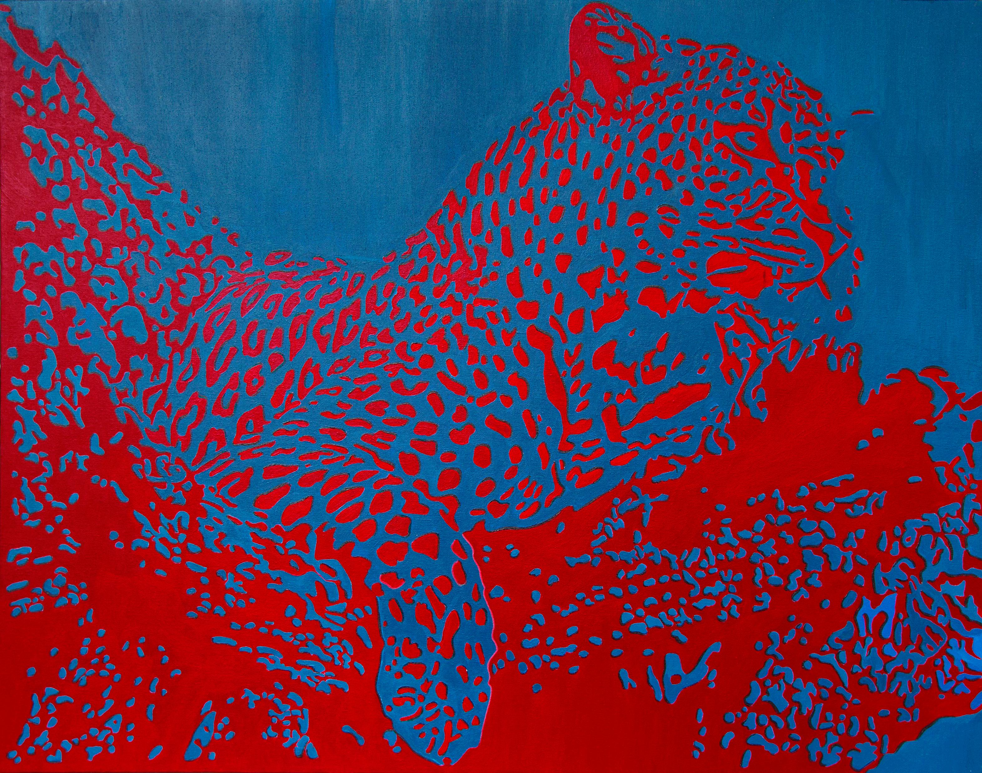 Leopardo rosso su blu