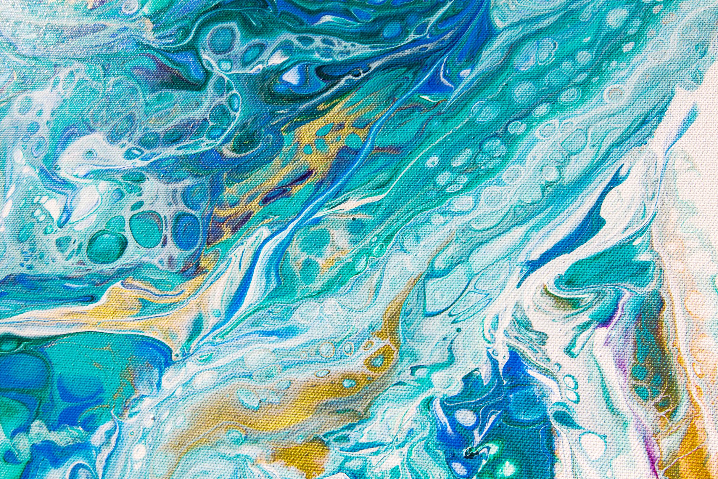 Turquoise blue abstraction with gold on white background (Abstrakt), Painting, von Svetlana Saratova