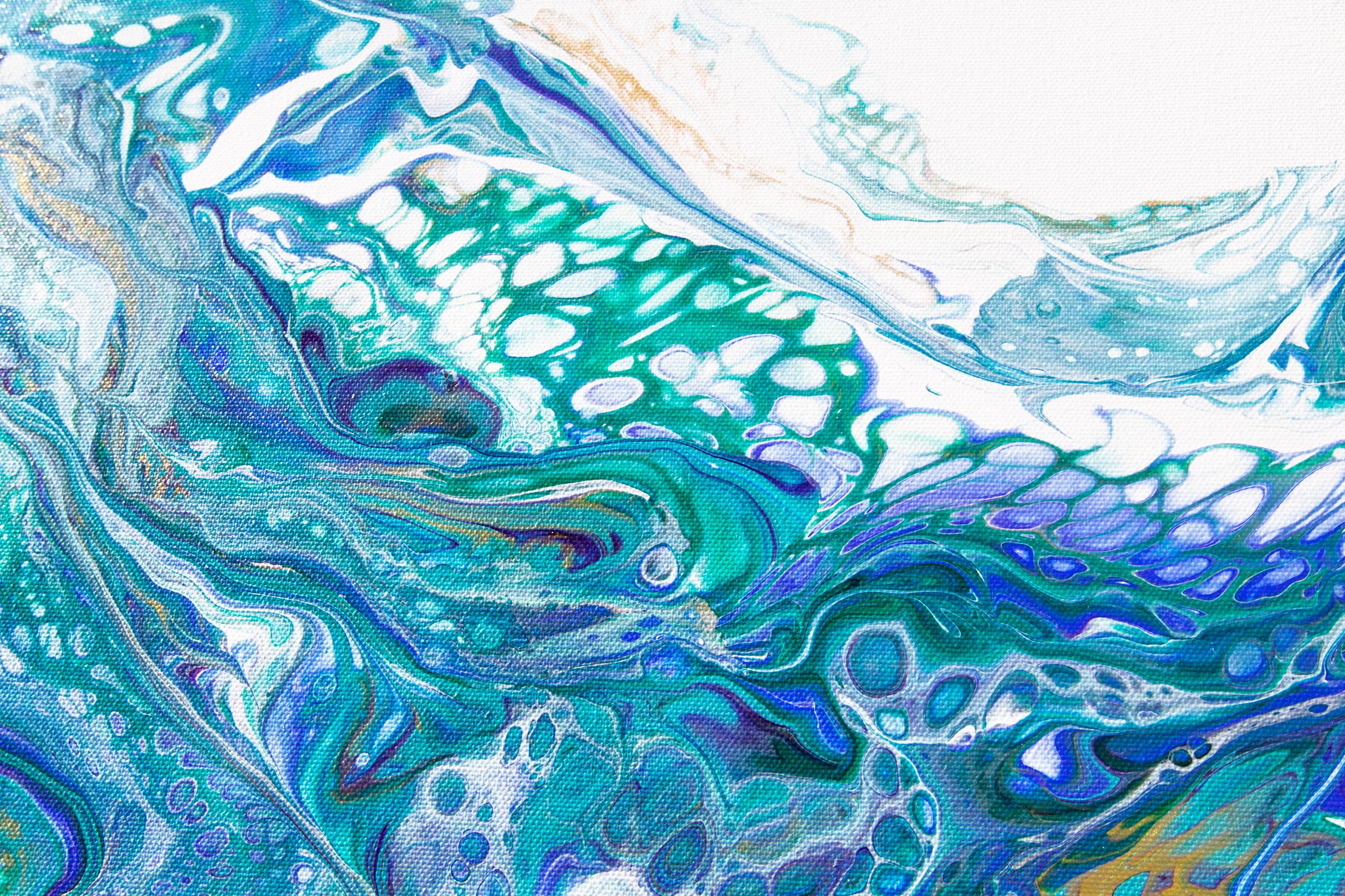 Turquoise blue abstraction with gold on white background (Blau), Abstract Painting, von Svetlana Saratova