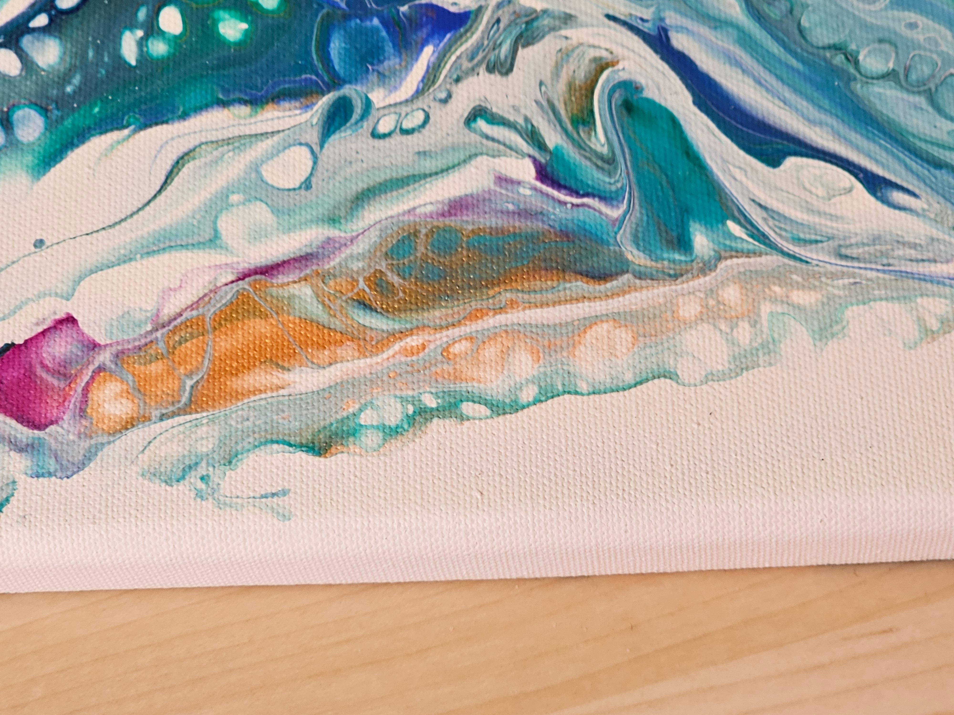 Turquoise blue abstraction with gold on white background im Angebot 4