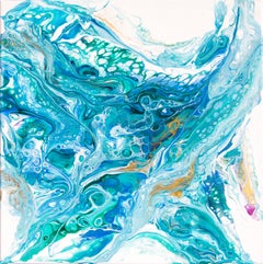 Turquoise blue abstraction with gold on white background