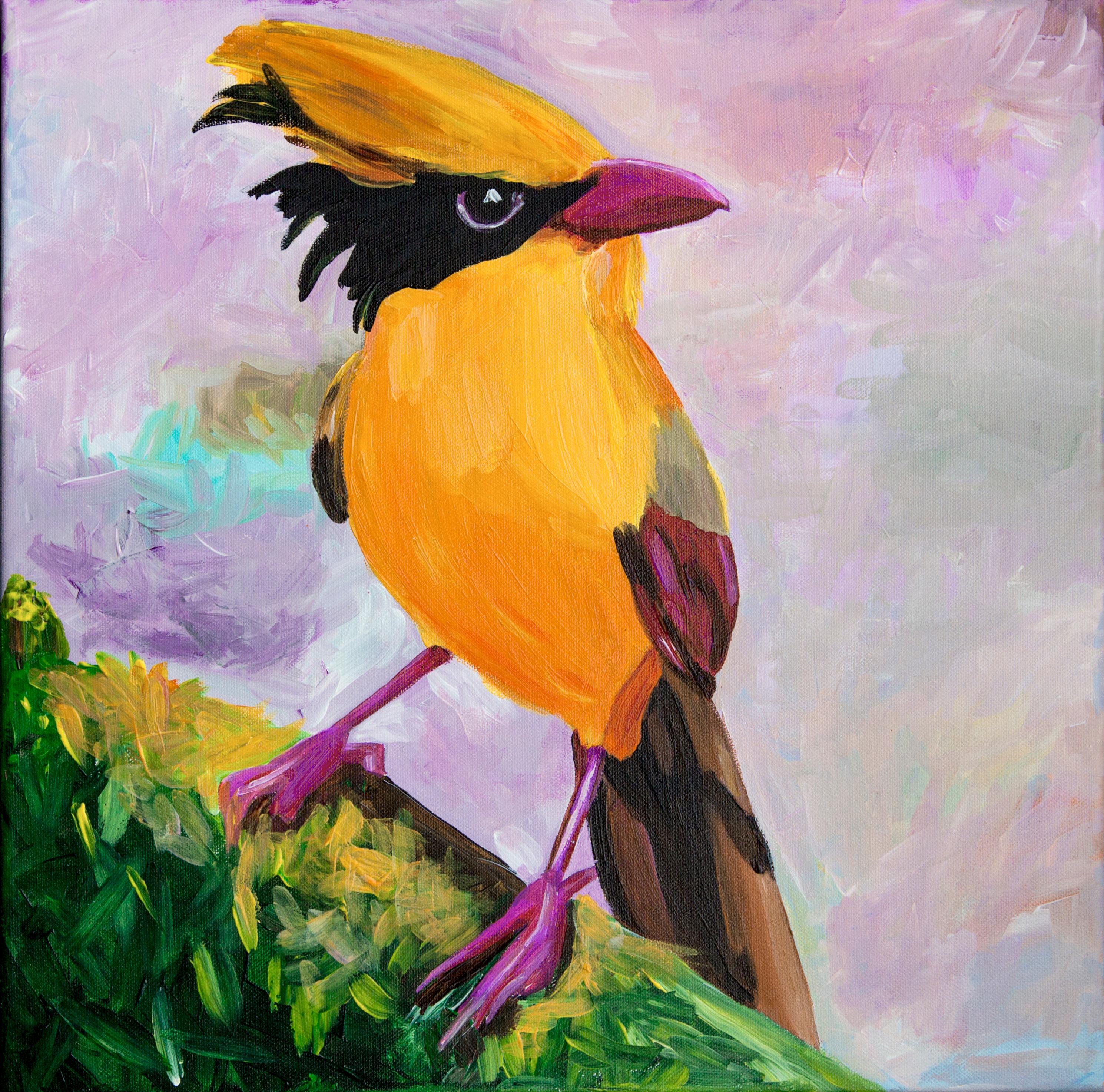 Pájaro Amarillo - Animal Painting Gris de Svetlana Saratova