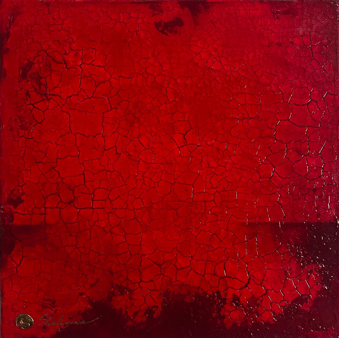 Pintura original en técnica mixta, abstracta, minimalista y contemporánea, de textura roja - Mixed Media Art Abstracto de Svetlana Shalygina