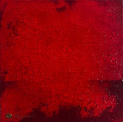 Pittura astratta rossa strutturata, minimalista contemporanea, originale a tecnica mista