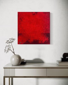 Pittura astratta rossa strutturata, minimalista contemporanea, originale a tecnica mista