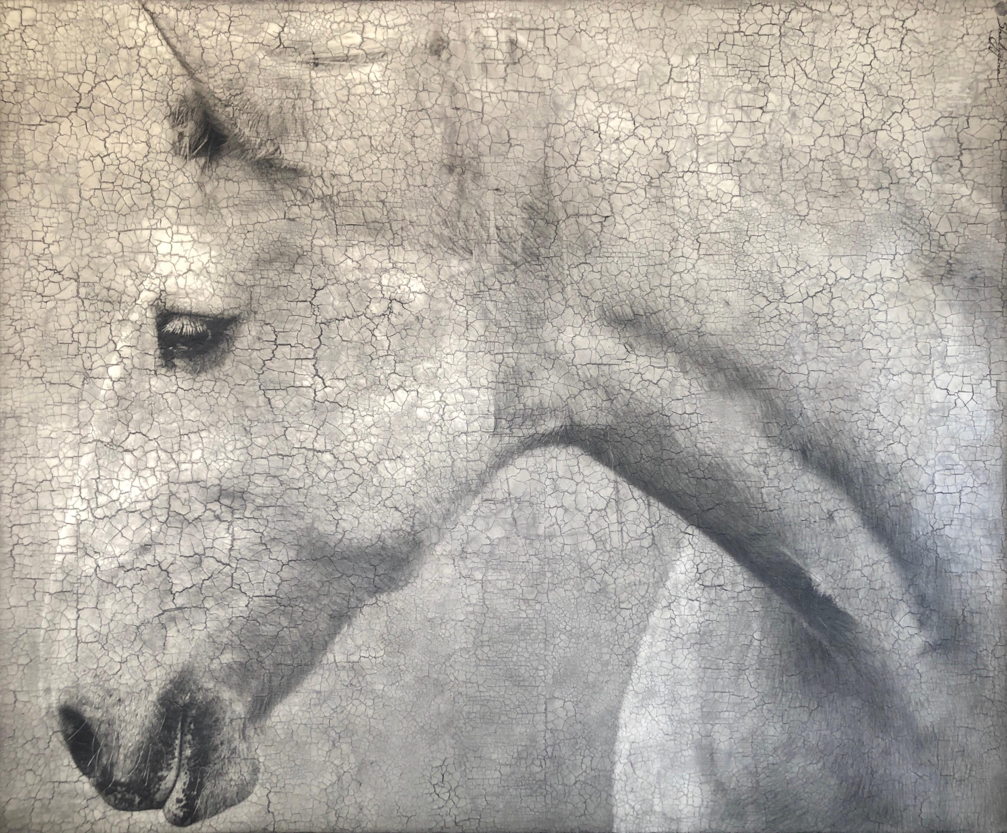 White Horse Portrait Large Contemporary Texture Hyperrealistic Animal Art 59x71 - Mixed Media Art by Svetlana Shalygina