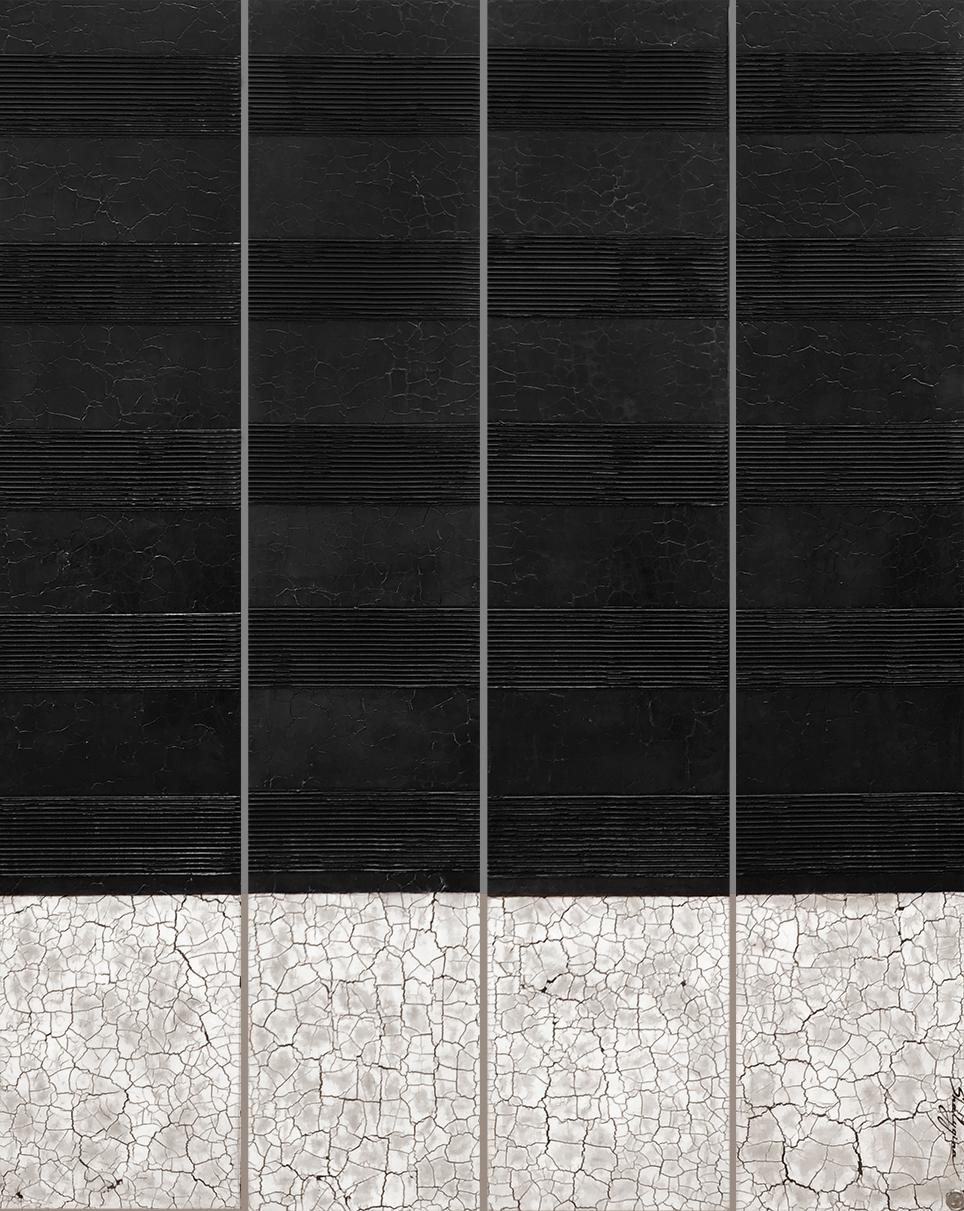 Abstrakte, strukturierte Tafeln, minimalistische Original-Ölgemälde, Kohle/Grau/Weiß/Weiß