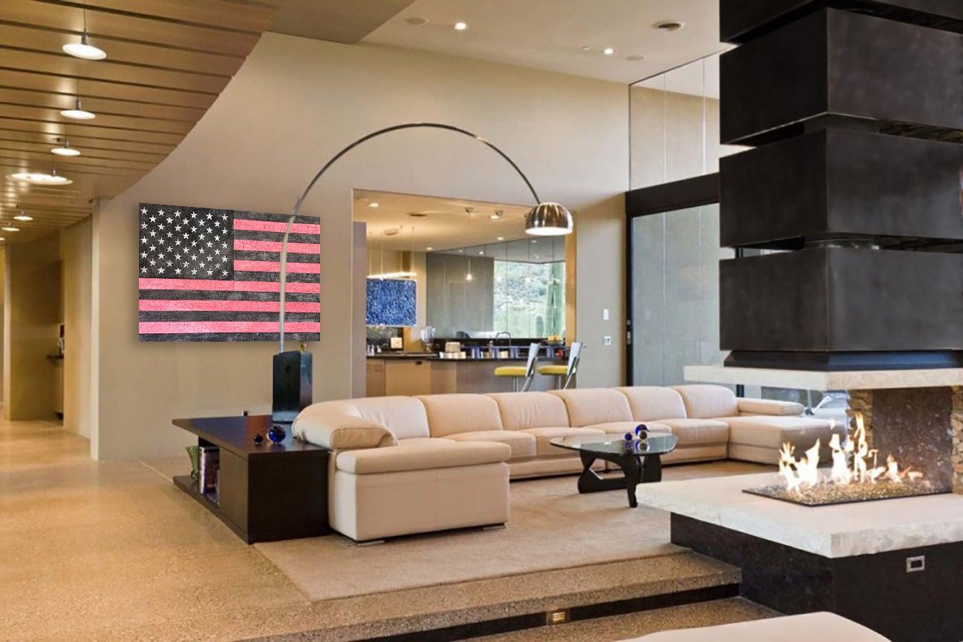 Amerikanische Flagge Amerikanische Flagge Rosa Grau Weiß Großes Original Modernes zeitgenössisches Gemälde 48x72 (Amerikanische Moderne), Painting, von Svetlana Shalygina