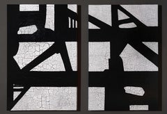 Black White Geometric Abstract Large Scale Contemporary Modern Diptych 72x96