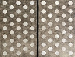 Cream Beige Taupe Polka Dot Geometric Texture Large Abstract 48"x60" Diptych