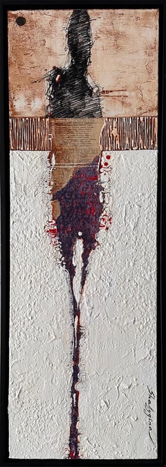 Textured abstract figurative original oil mixed media, vibrant purple/red/white)