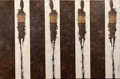 Peinture à l'huile contemporaine figurative abstraite texturée à grande échelle, marron/blanc