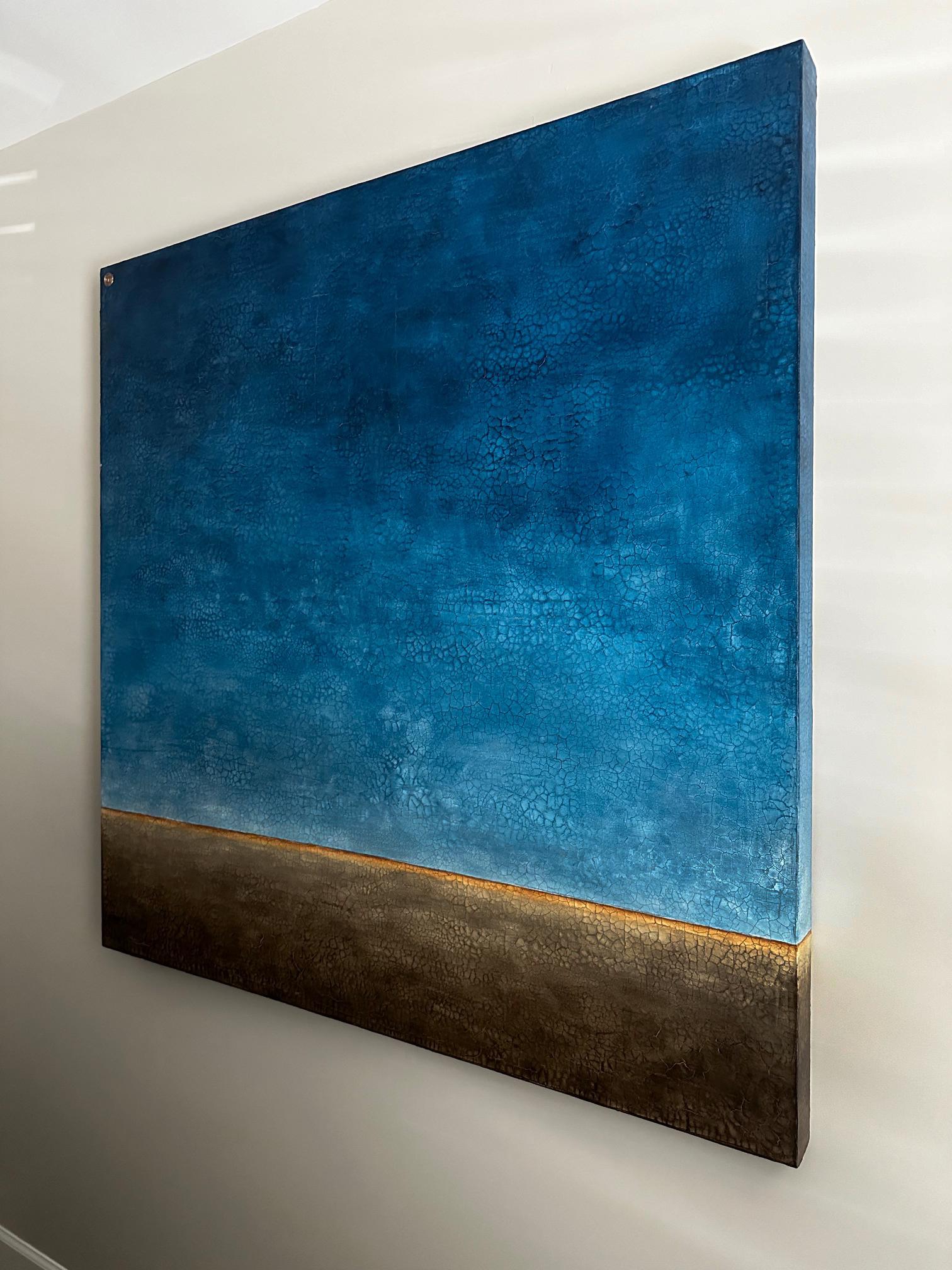 Contemporary abstract minimalist original textured painting. Earthy Blue/Brown. - Abstract Impressionist Painting by Svetlana Shalygina