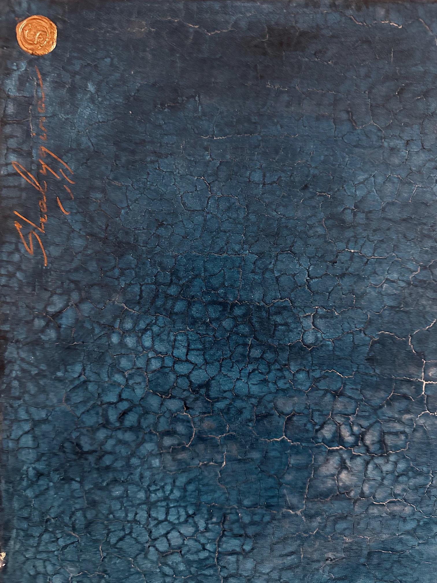 Contemporary abstract minimalist original textured painting. Earthy Blue/Brown. For Sale 1