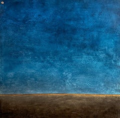 Contemporary abstract minimalist original textured painting. Earthy Blue/Brown.