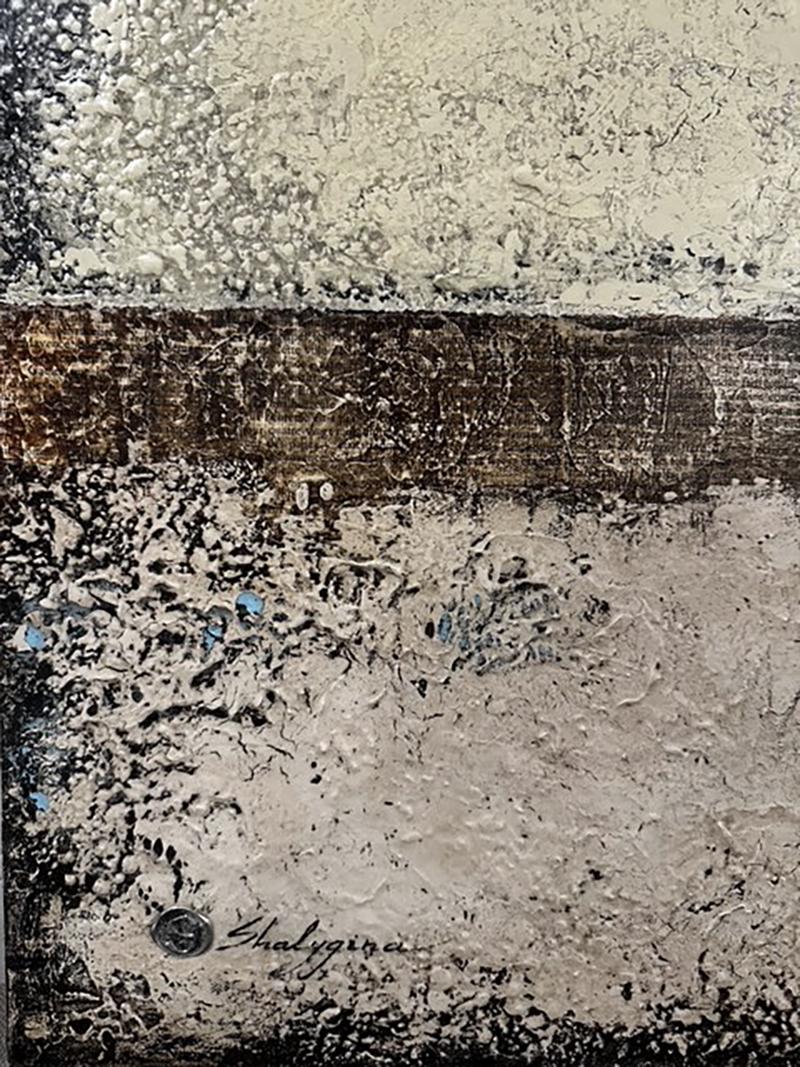Contemporary abstract natural minimalist original textured mixed media two tone - Abstract Painting Beige di Svetlana Shalygina