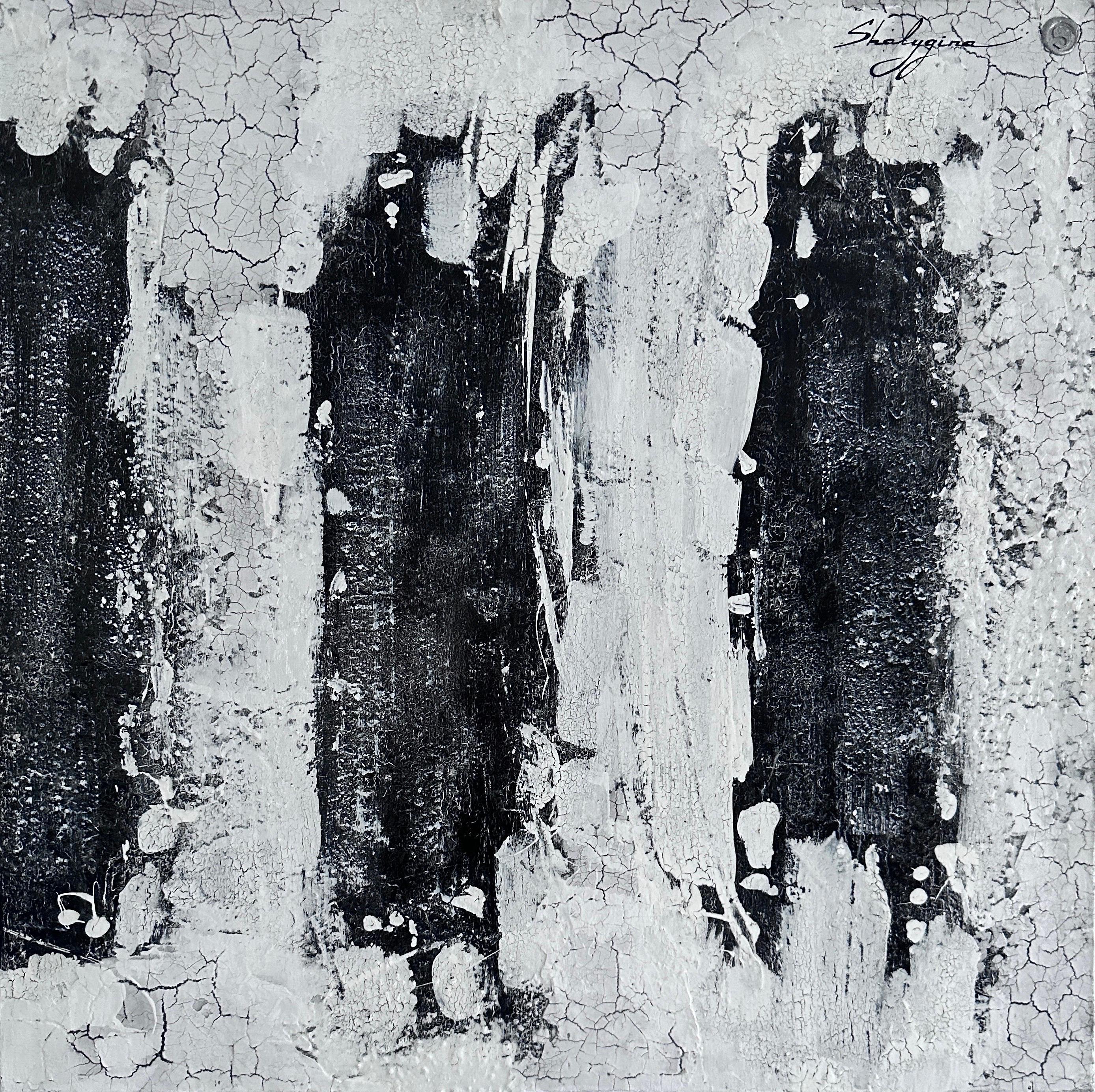 Contemporary Abstract Texture Triptychon Malerei, schwarz-weiß minimalistisch im Angebot 1