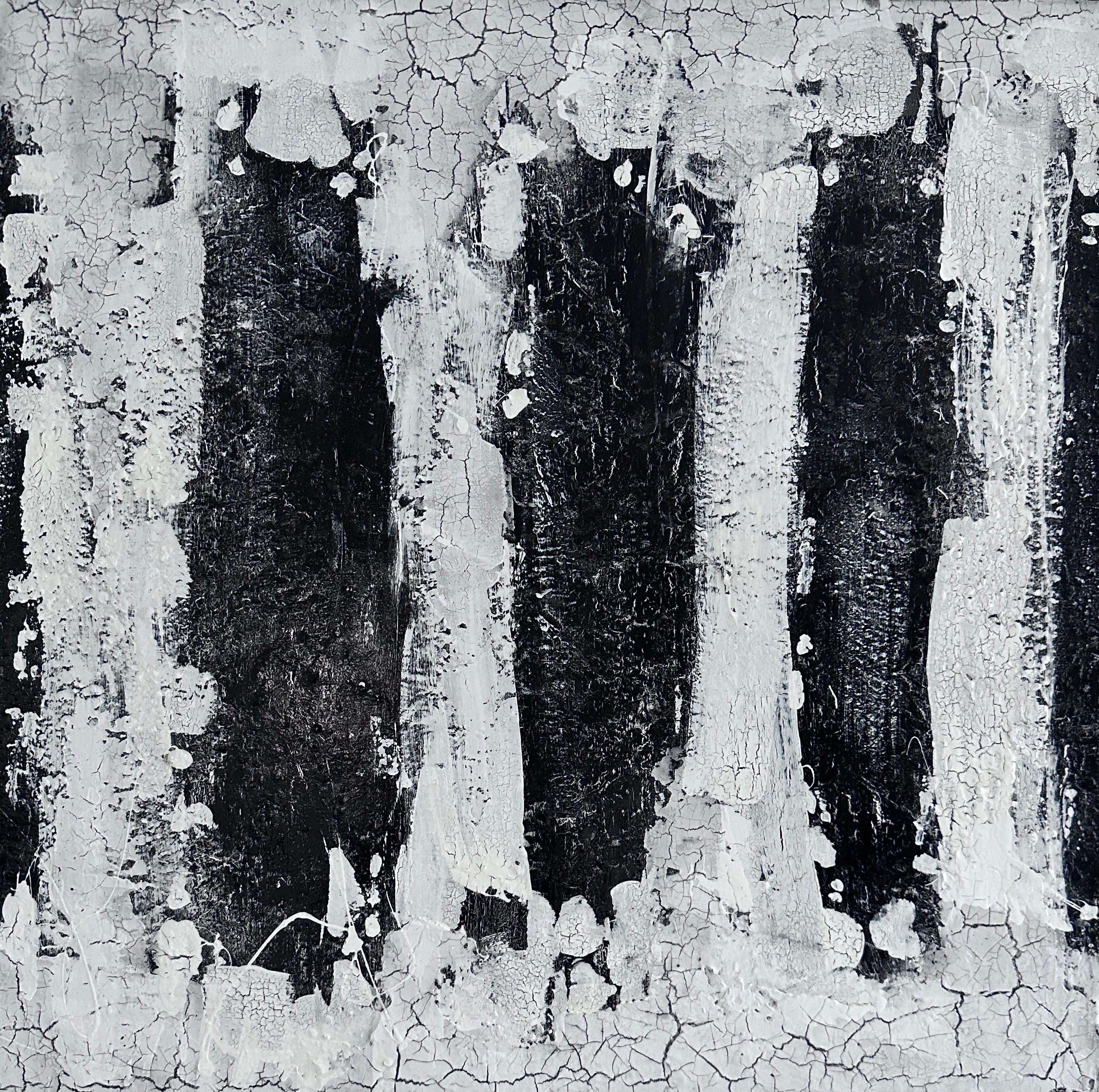Contemporary Abstract Texture Triptychon Malerei, schwarz-weiß minimalistisch im Angebot 5