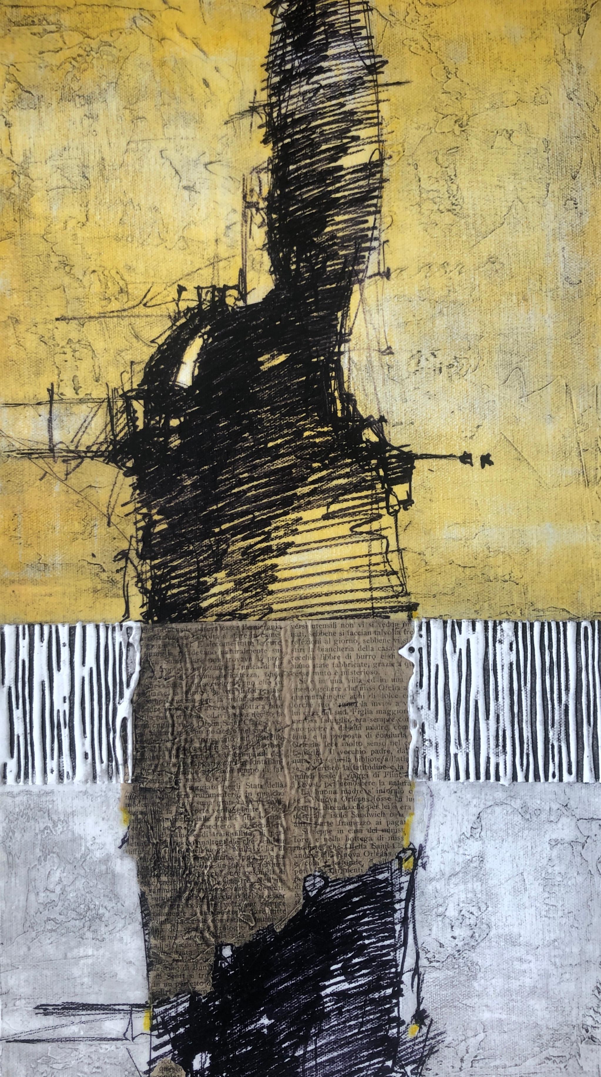 Abstract Figure Drawing Yellow Gray Modern Contemporary Painting 48x12  For Sale 4