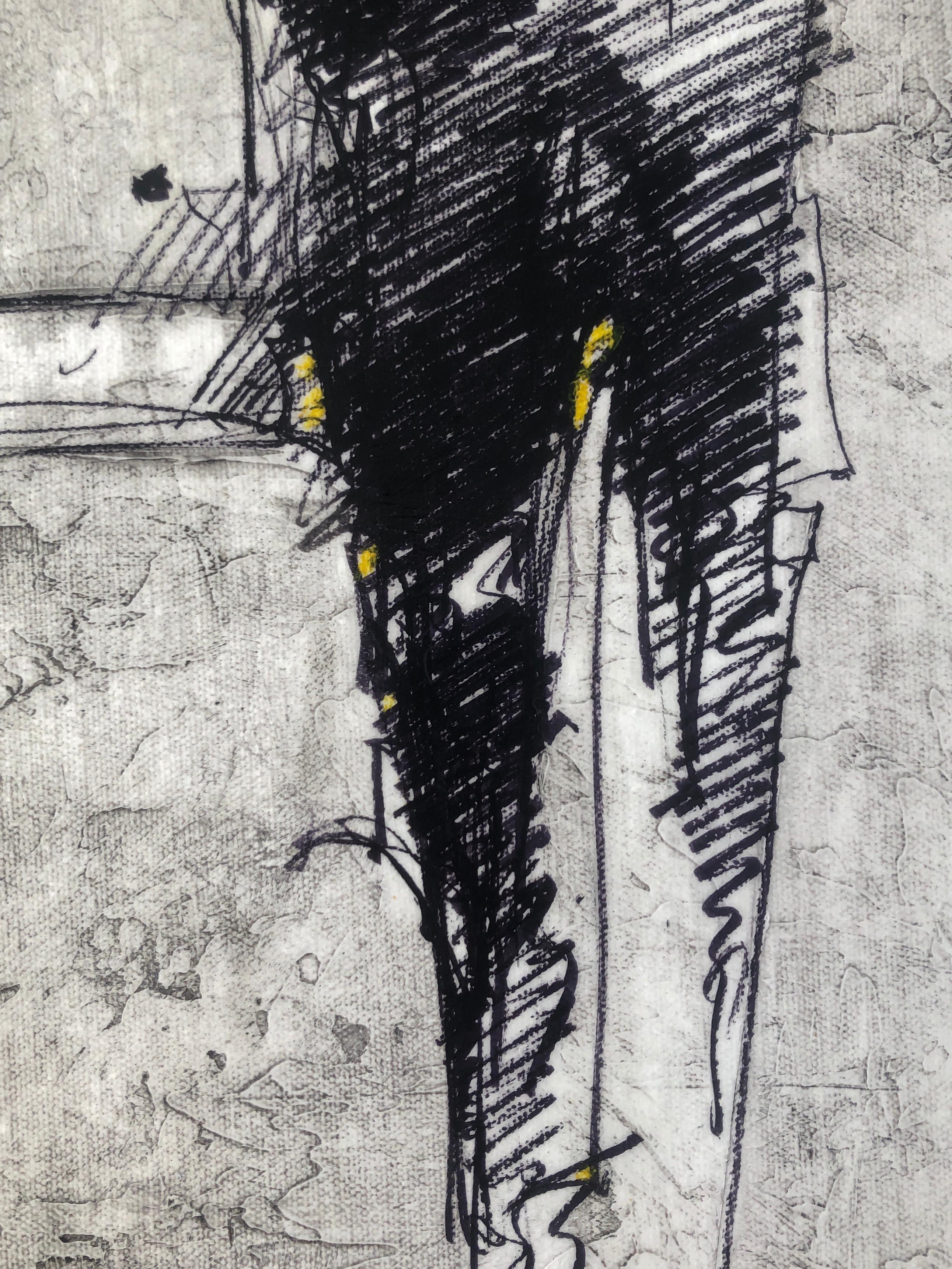 Abstract Figure Drawing Yellow Gray Modern Contemporary Painting 48x12  For Sale 3