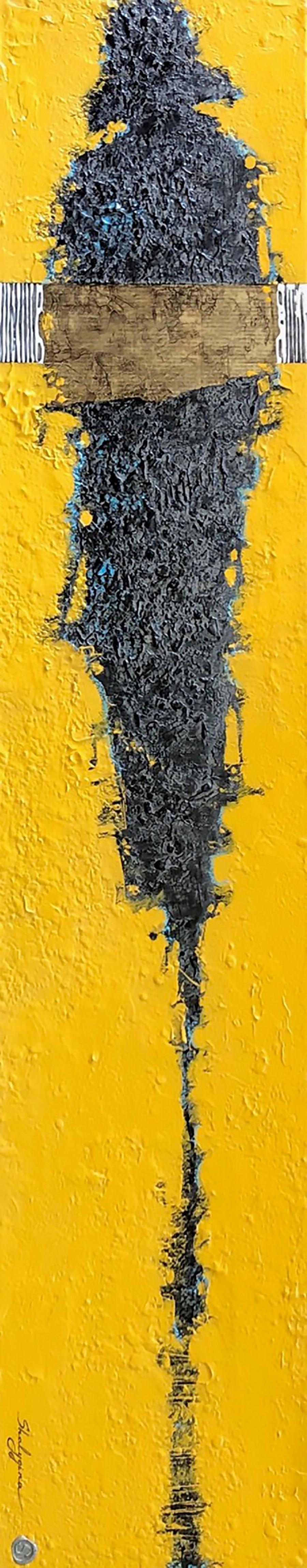 Yellow Gray Figure Contemporary Figurative Abstract Painting Mixed Media 60x12
