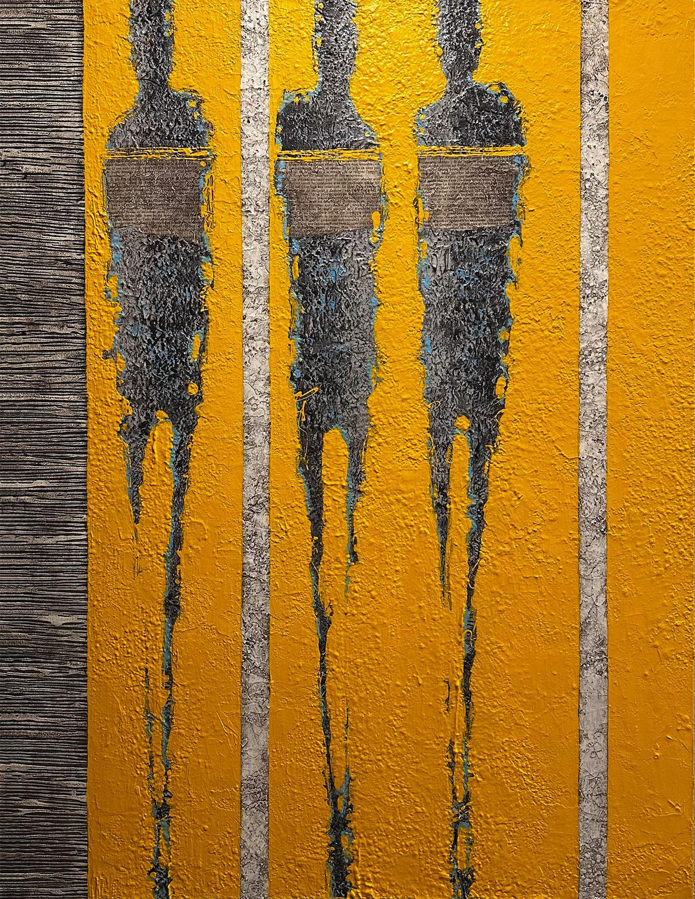 Contemporary, Figurative Yellow abstract diptych, unique textured bold color en vente 6