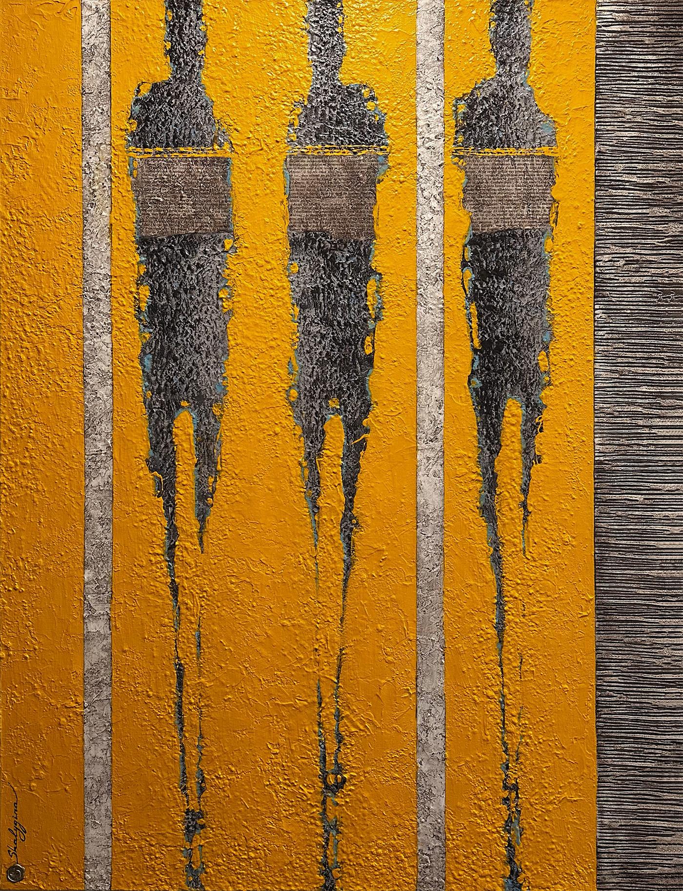 Contemporary, Figurative Yellow abstract diptych, unique textured bold color en vente 7