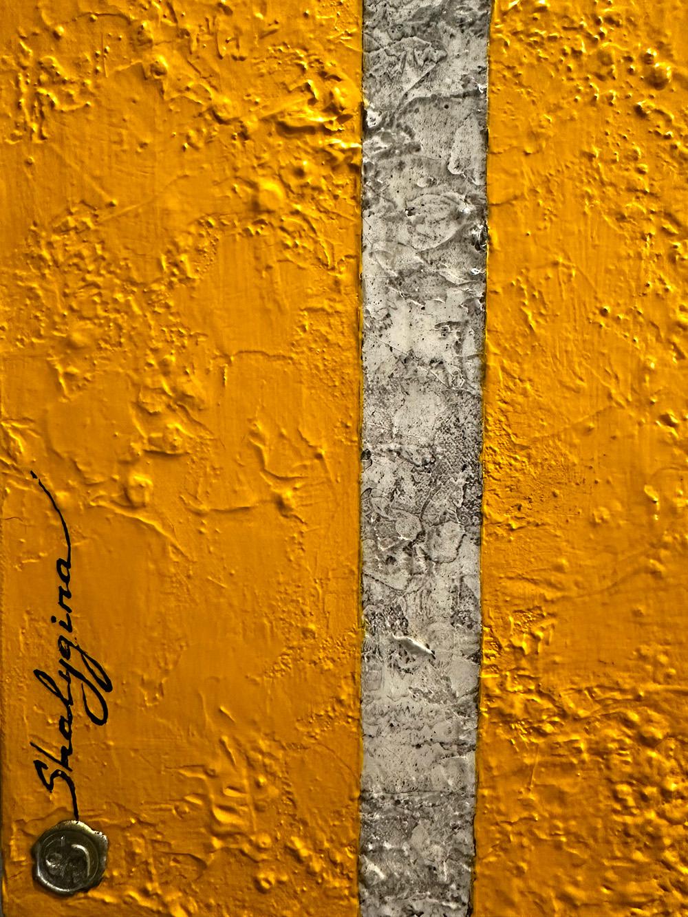 Contemporary, Figurative Yellow abstract diptych, unique textured bold color en vente 8
