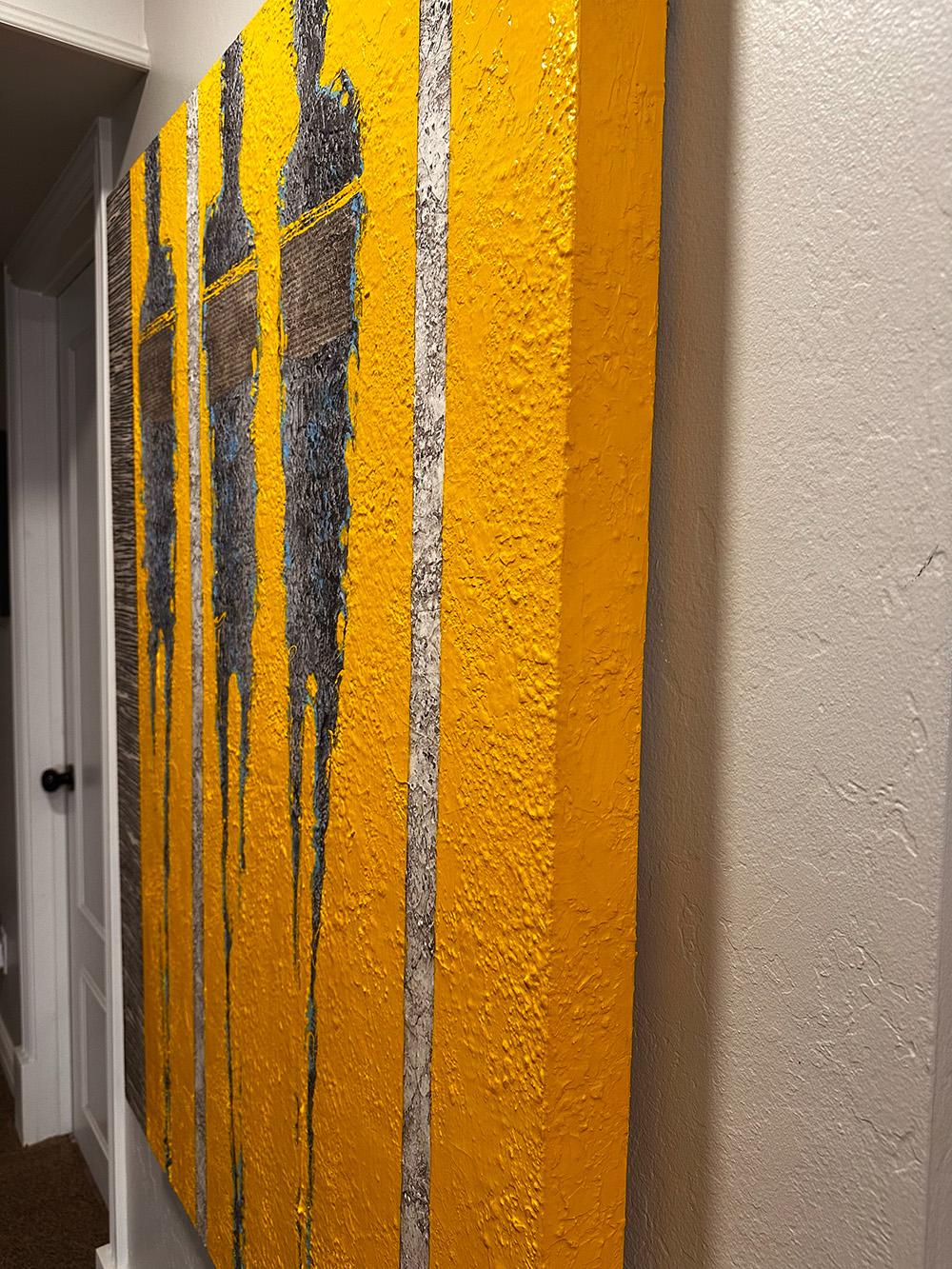 Contemporary, Figurative Yellow abstract diptych, unique textured bold color en vente 5