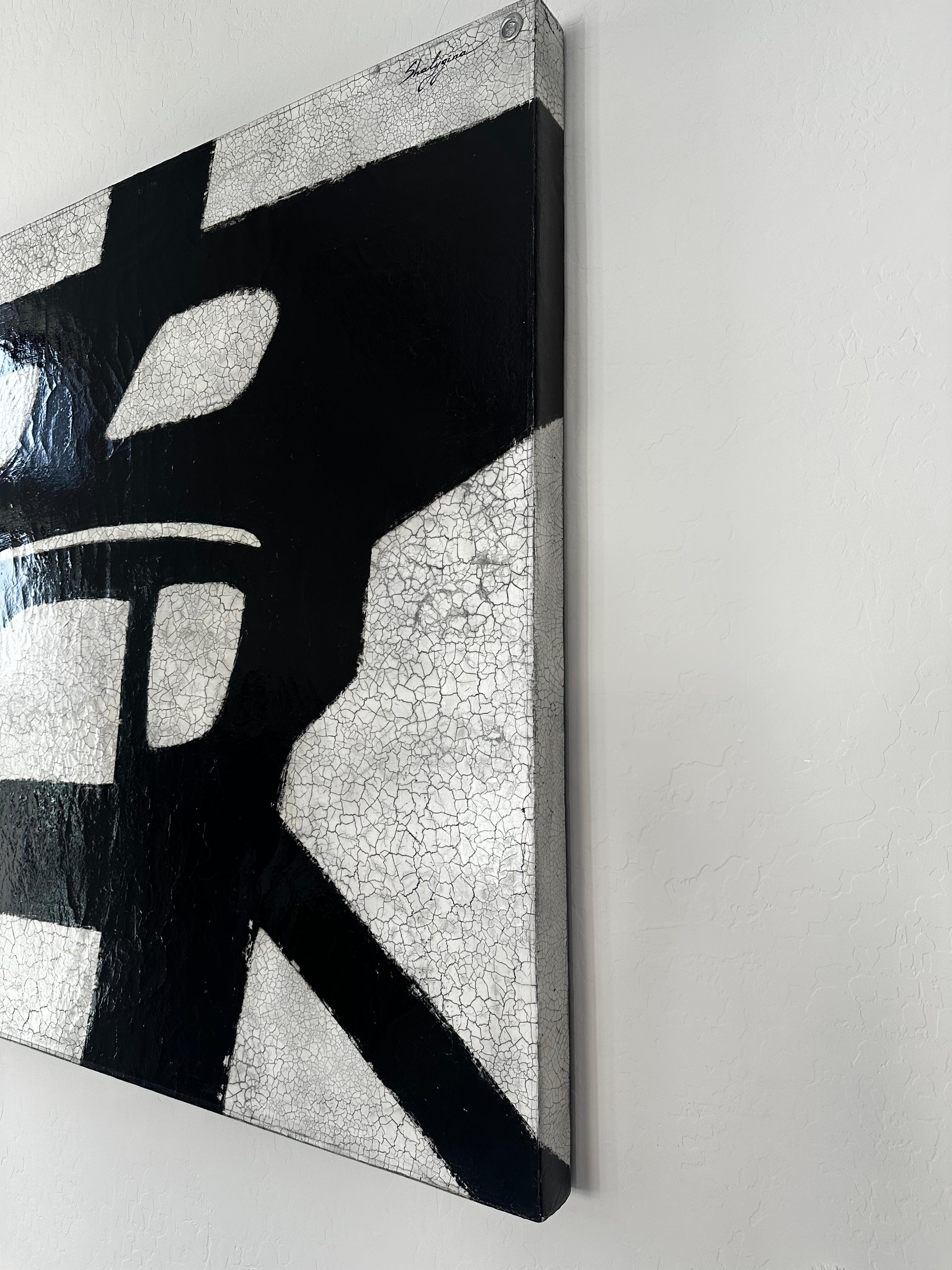 Astratto contemporaneo minimalista in bianco e nero, ispirato a Franz Kline - Abstract Painting Grigio di Svetlana Shalygina